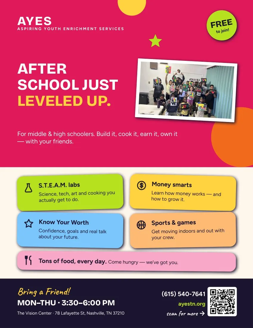 Preview of the flyer for students: After school just leveled up.
